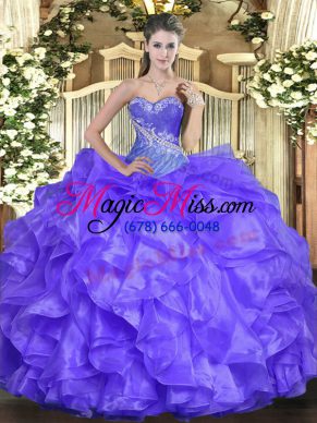 Vintage Lavender Ball Gowns Organza Sweetheart Sleeveless Beading and Ruffles Floor Length Lace Up Quinceanera Dresses