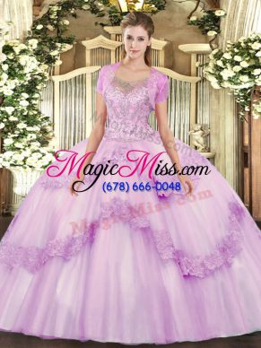 Scoop Sleeveless Clasp Handle Quince Ball Gowns Lilac Tulle