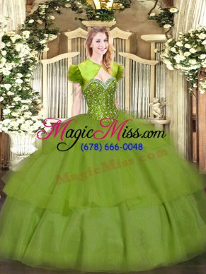 Cute Sweetheart Sleeveless Tulle 15 Quinceanera Dress Beading and Ruffled Layers Lace Up