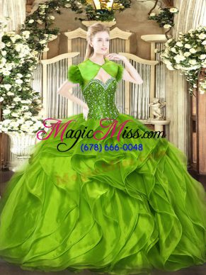 Eye-catching Organza Sweetheart Sleeveless Lace Up Beading and Ruffles Quinceanera Dresses in