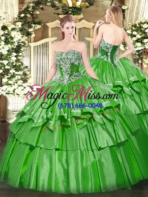 Strapless Sleeveless Lace Up Quinceanera Dress Green Organza and Taffeta