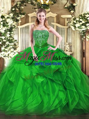 Sumptuous Green Sleeveless Beading and Ruffles Floor Length Ball Gown Prom Dress