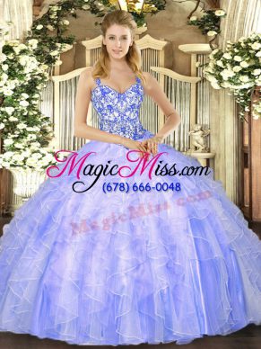 Dazzling Lavender Sleeveless Beading and Ruffles Floor Length Sweet 16 Dresses