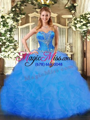 Chic Floor Length Blue Vestidos de Quinceanera Organza Sleeveless Beading and Ruffles