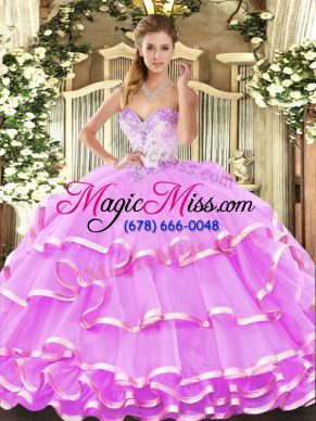 Sweetheart Sleeveless Organza Quinceanera Gown Beading and Ruffled Layers Lace Up