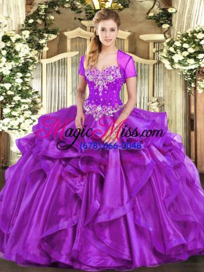 Stylish Purple Sweetheart Neckline Beading and Ruffles Quinceanera Gowns Sleeveless Lace Up