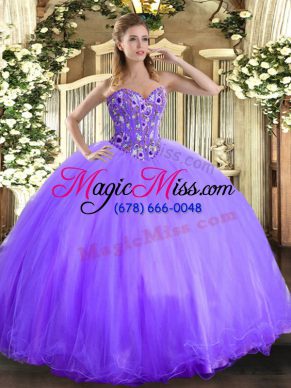 Luxurious Embroidery Quinceanera Gown Lavender Lace Up Sleeveless Floor Length