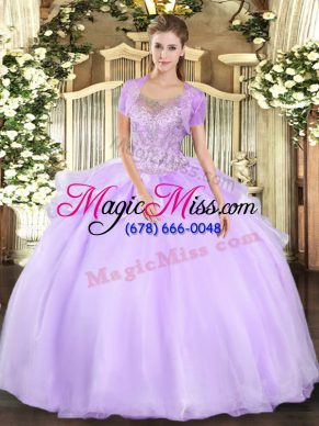 Fitting Lavender Sleeveless Beading and Ruffles Floor Length Quinceanera Dress