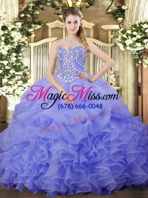 Sweetheart Sleeveless Lace Up Quinceanera Dresses Lavender Organza