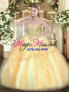 Champagne Sleeveless Appliques and Ruffles Floor Length Sweet 16 Dress