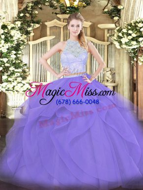 Best Tulle Scoop Sleeveless Zipper Lace and Ruffles Sweet 16 Dresses in Lavender