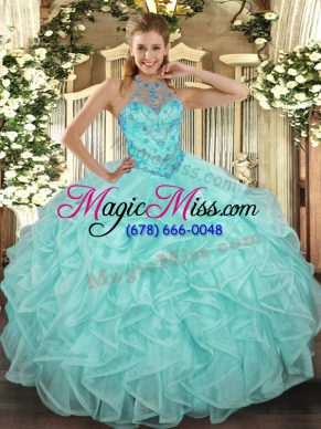 Sleeveless Beading and Ruffles Lace Up 15th Birthday Dress