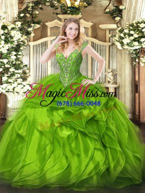 Ball Gowns Beading and Ruffles 15 Quinceanera Dress Lace Up Organza Sleeveless Floor Length