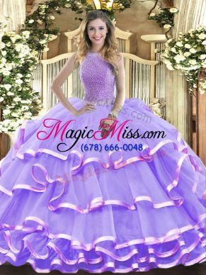 Chic Floor Length Ball Gowns Sleeveless Lavender Quinceanera Gown Lace Up