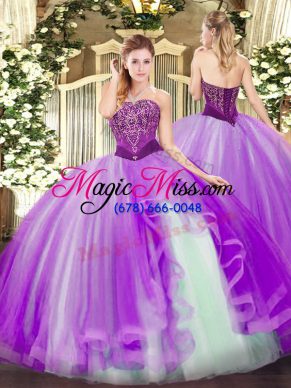 Captivating Lavender Sleeveless Tulle Lace Up Sweet 16 Quinceanera Dress for Military Ball and Sweet 16 and Quinceanera