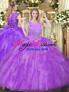 New Arrival Floor Length Lavender Sweet 16 Dresses Scoop Sleeveless Zipper