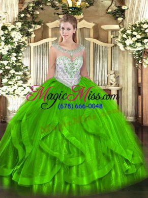 Lovely Scoop Sleeveless Tulle Sweet 16 Dresses Beading and Ruffles Zipper