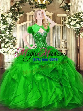 Sweet Green Sweet 16 Dresses Military Ball and Sweet 16 and Quinceanera with Beading and Ruffles Sweetheart Sleeveless Lace Up