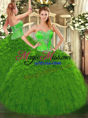 Classical Green Sleeveless Beading and Ruffles Floor Length Quinceanera Dresses