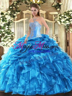 Ball Gowns Ball Gown Prom Dress Baby Blue Sweetheart Organza Sleeveless Floor Length Lace Up