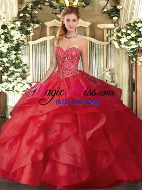 Edgy Sleeveless Beading and Ruffles Lace Up 15th Birthday Dress