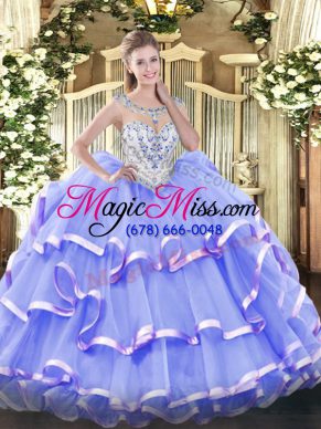 Scoop Sleeveless Organza 15 Quinceanera Dress Beading and Ruffled Layers Zipper