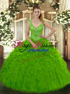 Sleeveless Zipper Floor Length Beading and Ruffles Quinceanera Dress