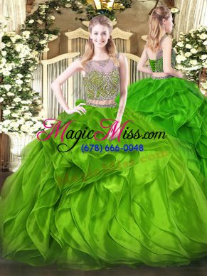 Sweet Sleeveless Beading and Ruffles Lace Up Vestidos de Quinceanera