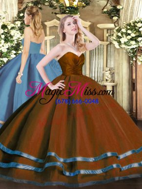 Latest Floor Length Zipper 15 Quinceanera Dress Brown for Military Ball and Sweet 16 and Quinceanera with Ruffled Layers