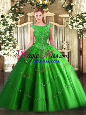 Enchanting Green Tulle Zipper Sweet 16 Quinceanera Dress Sleeveless Floor Length Beading and Appliques