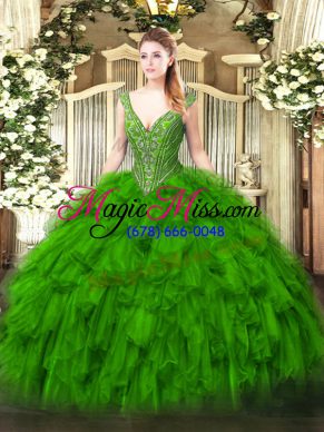 Sleeveless Beading and Ruffles Lace Up Ball Gown Prom Dress