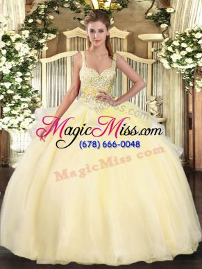 On Sale Sleeveless Organza Floor Length Lace Up 15 Quinceanera Dress in Gold with Beading