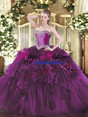 Exceptional Floor Length Purple Ball Gown Prom Dress Sweetheart Sleeveless Lace Up