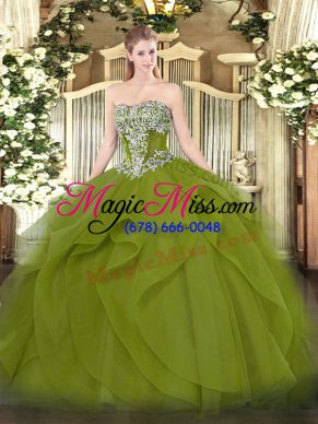 Fantastic Strapless Sleeveless Tulle Quinceanera Gowns Beading and Ruffles Lace Up