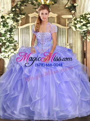 Lavender Lace Up Strapless Appliques and Ruffles 15 Quinceanera Dress Organza Sleeveless