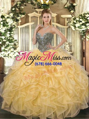 Sweetheart Sleeveless Organza 15 Quinceanera Dress Beading and Ruffles Lace Up