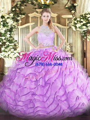 Beautiful Lilac Two Pieces Lace and Ruffles Quinceanera Dresses Zipper Tulle Sleeveless
