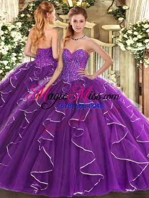 Fashionable Purple Sleeveless Tulle Lace Up Sweet 16 Quinceanera Dress for Military Ball and Sweet 16 and Quinceanera