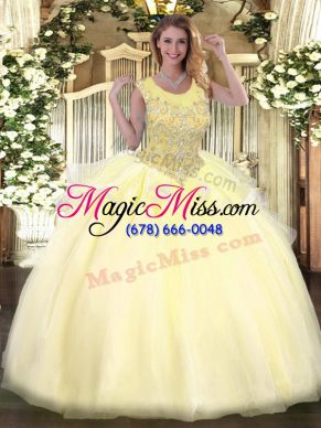 Hot Selling Floor Length Ball Gowns Sleeveless Light Yellow Quinceanera Gown Zipper