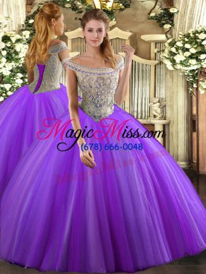 Smart Sleeveless Tulle Floor Length Lace Up Sweet 16 Quinceanera Dress in Lavender with Beading