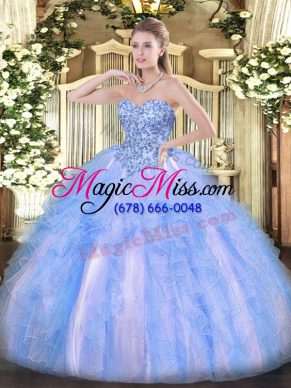 Sleeveless Lace Up Floor Length Appliques and Ruffles Ball Gown Prom Dress