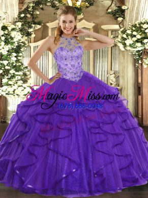 Sleeveless Lace Up Floor Length Beading and Ruffles Quinceanera Gowns