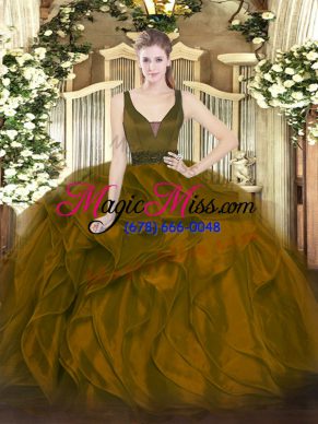 Colorful Floor Length Brown 15 Quinceanera Dress Straps Sleeveless Zipper