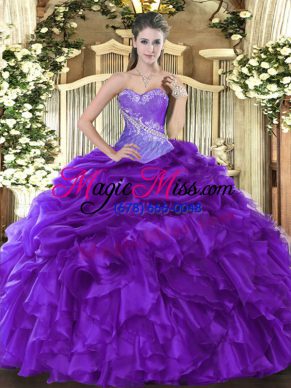 Great Floor Length Ball Gowns Sleeveless Purple Quinceanera Dresses Lace Up