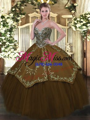 Superior Ball Gowns Quinceanera Gowns Brown Sweetheart Taffeta and Tulle Sleeveless Floor Length Lace Up