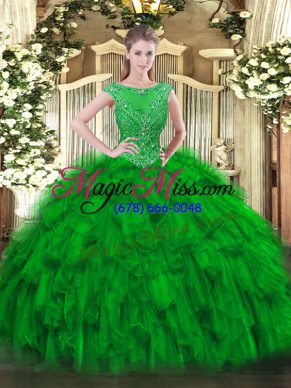 Super Green Scoop Neckline Beading and Ruffles Quinceanera Dresses Sleeveless Zipper