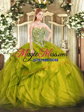 Fitting Sweetheart Sleeveless Organza 15 Quinceanera Dress Beading and Ruffles Lace Up