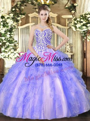 Lavender Sweetheart Neckline Beading and Ruffles Sweet 16 Dress Sleeveless Lace Up