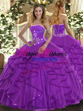 Floor Length Ball Gowns Sleeveless Purple 15th Birthday Dress Lace Up