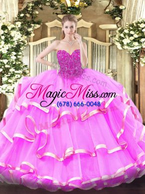 Fuchsia Ball Gowns Sweetheart Sleeveless Organza Floor Length Lace Up Lace 15 Quinceanera Dress